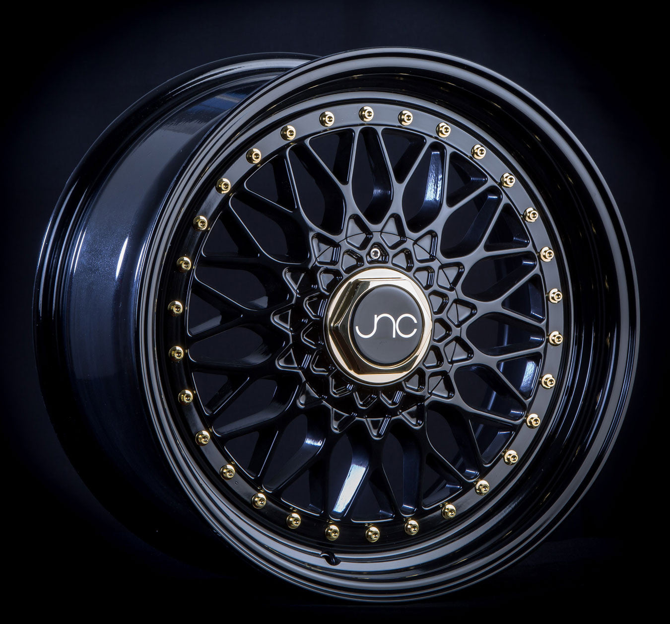 JNC 004 Gloss Black w/ Gold Rivets